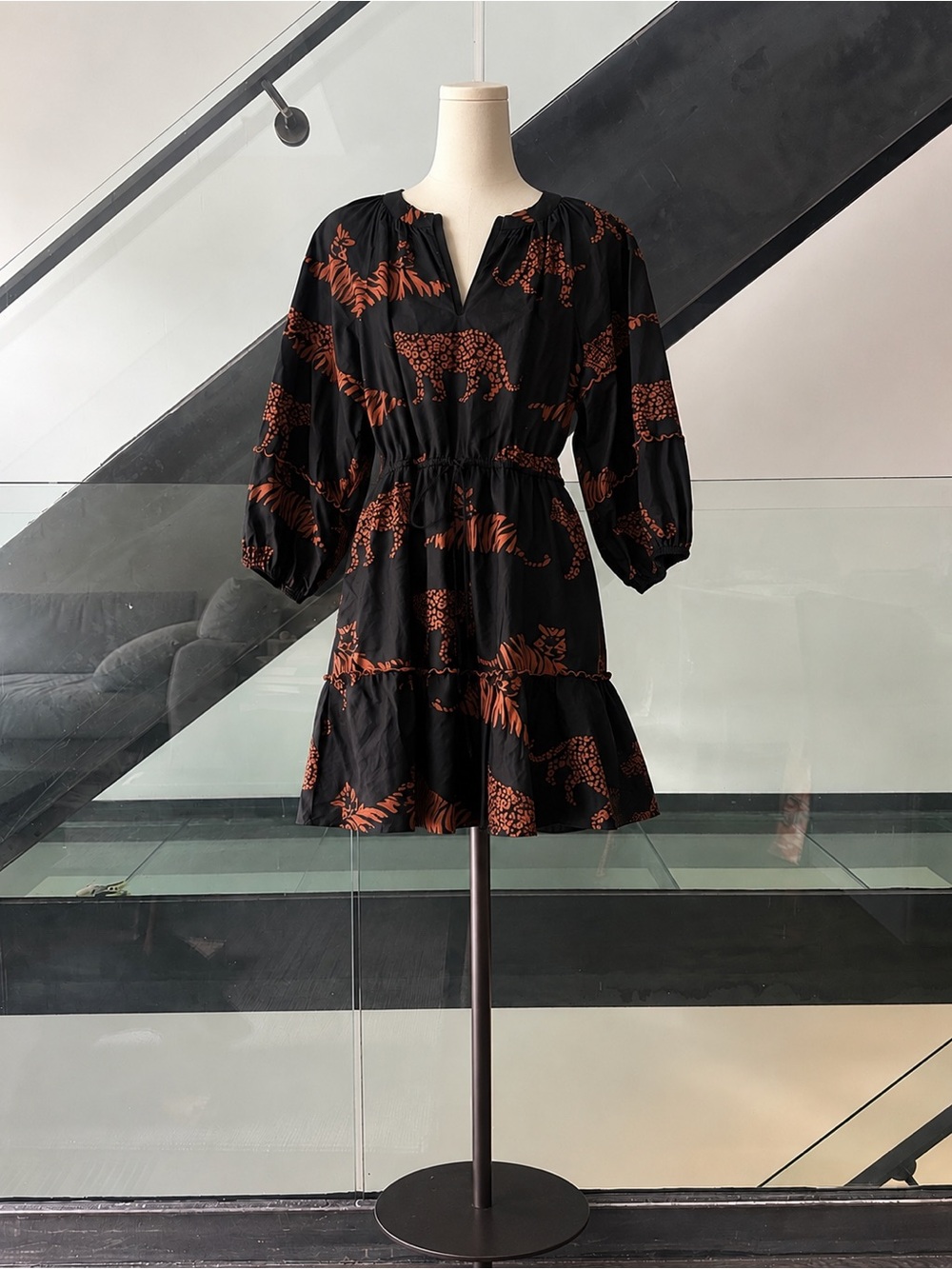 Sugarlips Black Mini Dress with Rust Animal Print